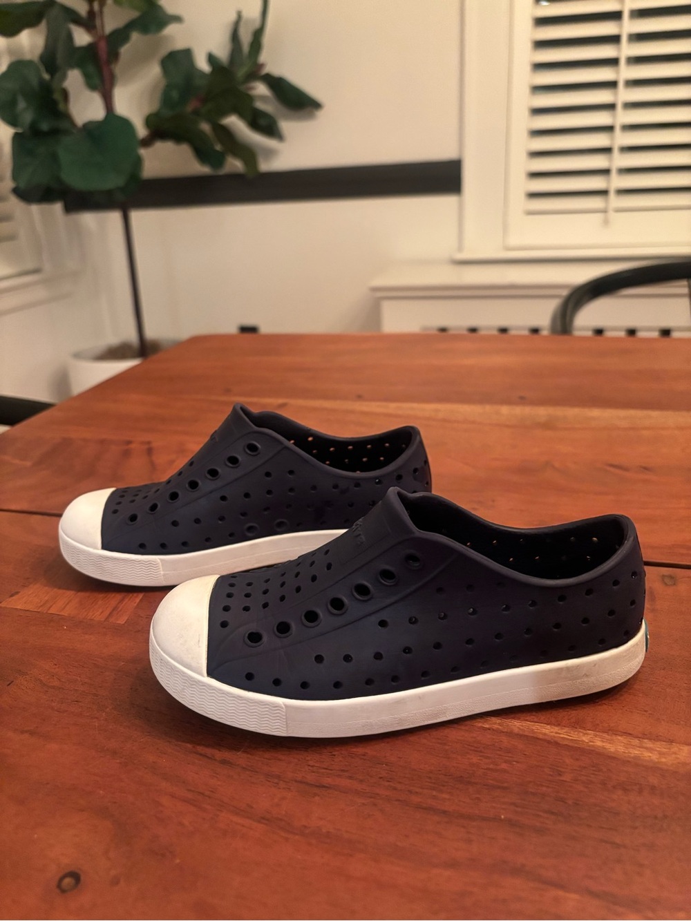 Native Kids Navy Blue Slip-On Perforated Sneakers with White Toe